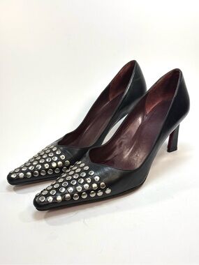 Ramon Tenza Black Leather Studded Pumps | 6B